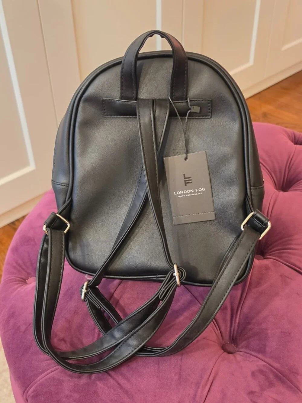 Cute Preppy Black Leather London Fog Collection Backpack For School Or Work NWT